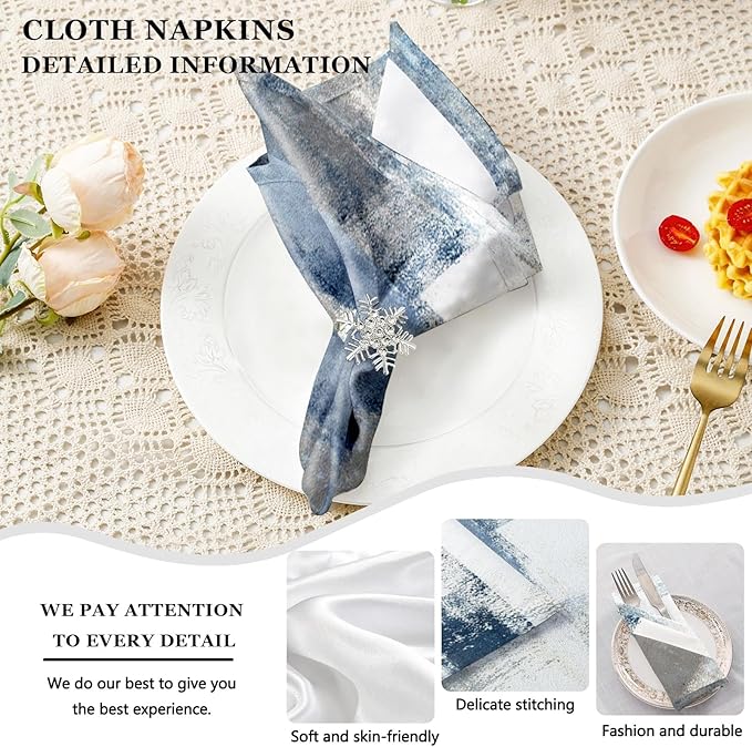 MCALK 4 Each Blue Placemats and Cloth Napkins Set of 8, Modern Abstract Art Painted Placemat for Home Kitchen Decor (Placemats 18 "x12 Cloth Napkins 18 "x18)