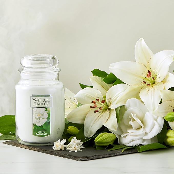 Yankee Candle White Gardenia Scented, Classic 22oz Large Jar Single Wick Candle, Over 110 Hours of Burn Time