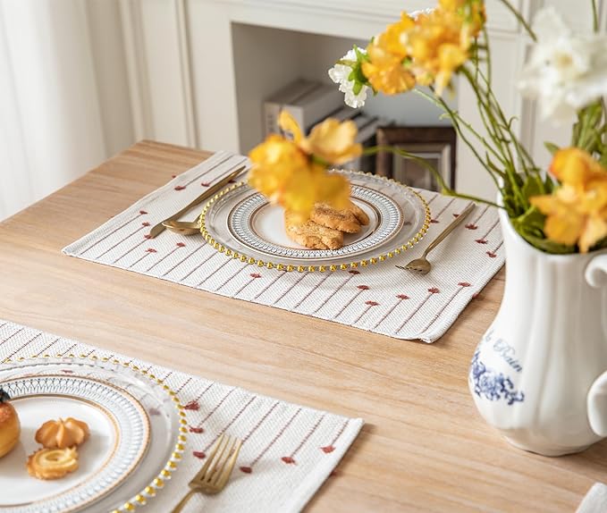 Placemats Set of 6 for Dining Table Fall Décor, Woven Cloth Place Mats for Farmhouse Kitchen Tabletop, Handcrafted Machine Washable Cotton Table mats 13 x 19 Inch, Black and Beige