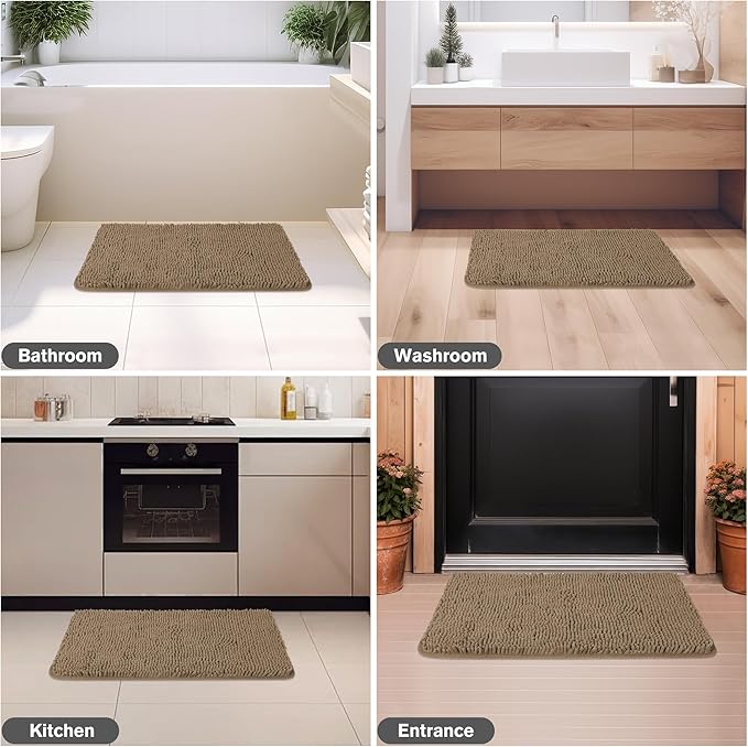 Taupe Bathroom Rugs – Absorbent and Washable Bath Mat, Non-Slip, Thick Soft Chenille Bath Rugs for Bathroom Floor, Shower, Sink - 26" x 44"
