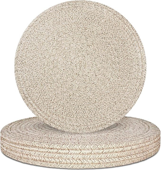 Round Placemats Set of 6, Cotton Rope Woven Table Mats, Hot Pads for Kitchen, Non Slip Heat Resistant Place Mats, 13 Inches Braided Placemat for Farmhouse Decor and Kitchen Table Decor (Brown)