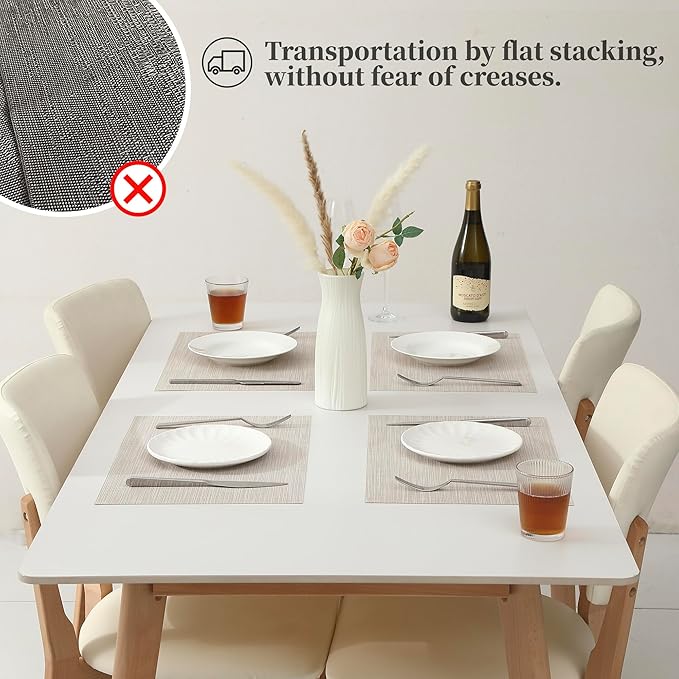 Leetaltree Beige White Placemats Set of 16 - Heat Resistant Non-Slip Place mats for Dining Table, Washable Durable PVC Vinyl Woven Table Mats(Beige White, 16)