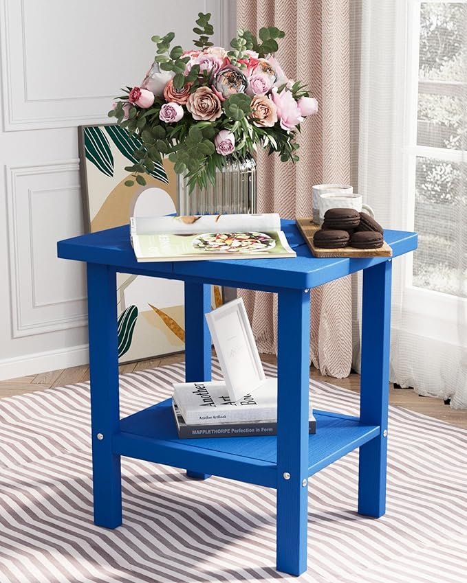2-Tier Adirondack Square Outdoor Side Table, Pool Composite Patio Table, Weather Resistant End Table for Patio, Backyard, Pool, Easy Maintenance - Navy