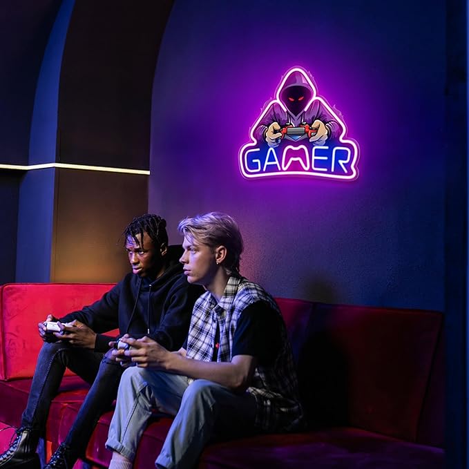 Kavaas Gamer Neon Sign, UV Printed Gaming Neon Sign for Gamer Room Decor - LED Video Game Neon Lights for Bedroom Boys, Gaming Wall decor - Best Gamer Gifts for Teenage Boys, Christmas