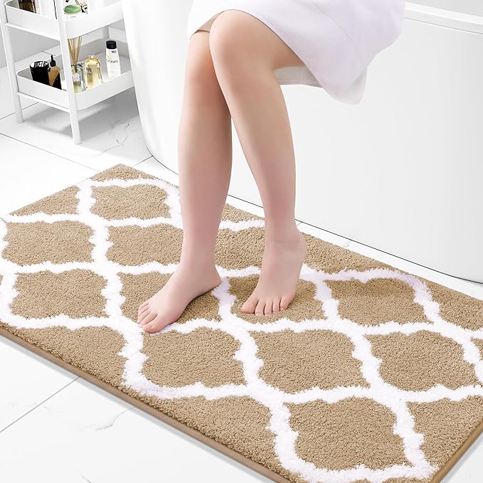 OLANLY Bathroom Rugs 44x24, Soft and Absorbent Microfiber Bath Rugs, Non-Slip Shaggy Shower Carpet, Machine Wash Dry, Bath Mats for Bathroom Floor, Tub and Shower, Beige