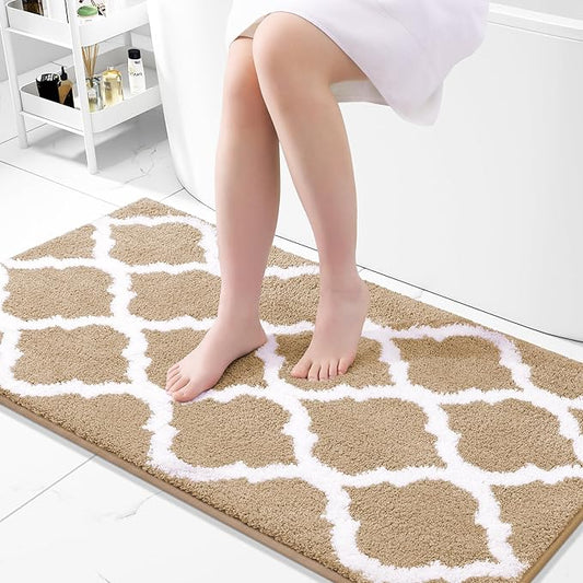 OLANLY Bathroom Rugs 44x24, Soft and Absorbent Microfiber Bath Rugs, Non-Slip Shaggy Shower Carpet, Machine Wash Dry, Bath Mats for Bathroom Floor, Tub and Shower, Beige