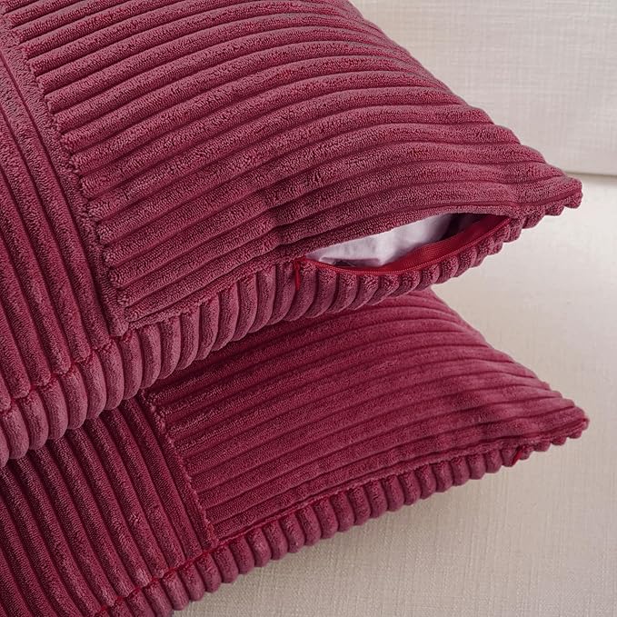 Fancy Homi Set of 2 Burgundy Boho Long Lumbar Body Decorative Throw Pillow Cover 14x36 Inch for Bed Couch Bedroom Bench, Soft Patchwork Corduroy Textured Pillow Case, Rustic Farmhouse Room Décor