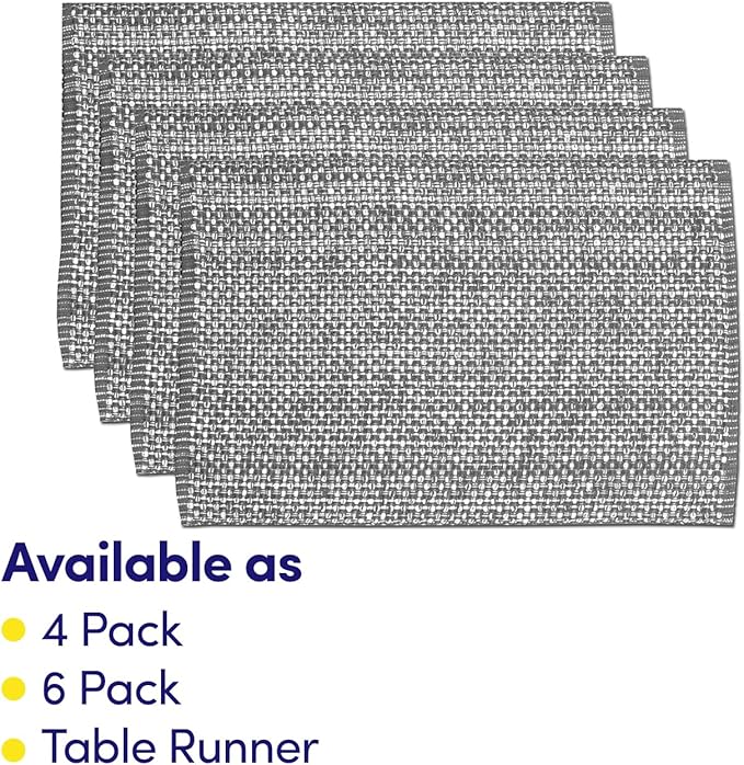 Sweet Home Collection 100% Cotton Placemats for Dining Room Rectangle Two Tone Woven Fabric 13" x 19" Soft Durable Table Mat Set, Set of 6, Gray