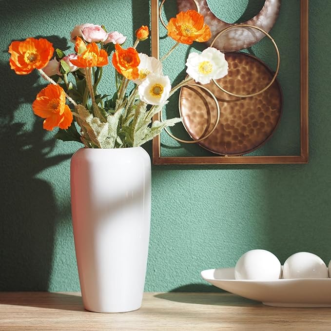 Hosley Set of 2 White Ceramic Vases - 10 Inches High, Ideal for Coffee Table Room Decor, Home Decor, Weddings, Spa, Meditation, Reiki, Floral Arrangements, Home Office Accents