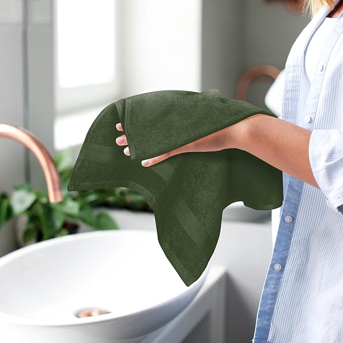 GLAMBURG Ultra Soft 6-Piece Hand Towel Set 16x28-100% Ringspun Cotton - Durable & Highly Absorbent Hand Towels - Ideal for use in Bathroom, Kitchen, Gym, Spa & General Cleaning - Olive Green