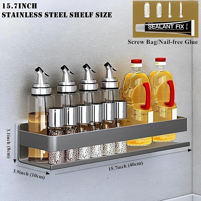Stainless Steel Detachable Wall Mounted Floating Shelves for Kitchen, Bathroom, Baking Paint Process, Corrosion and Rust Resistant, Set of 1 Gray