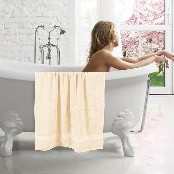 GLAMBURG 700 GSM Premium Cotton 2-Pack Oversized Extra Large Bath Sheet Set - 100% Combed Cotton - 2 Bath Sheets 35x70 - Luxury Hotel & Spa Quality - Durable Ultra Soft Highly Absorbent - Ivory