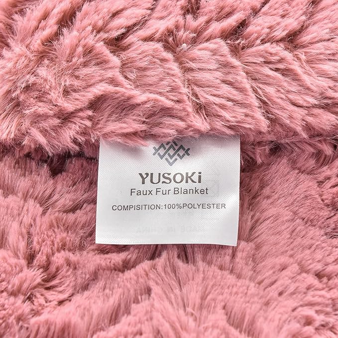 YUSOKI Luxury Faux Fur Blanket for Queen Size Bed 2 Layers,7.3lb,All Ages,Home Decoration Without Pillows (Pink,90"x90")