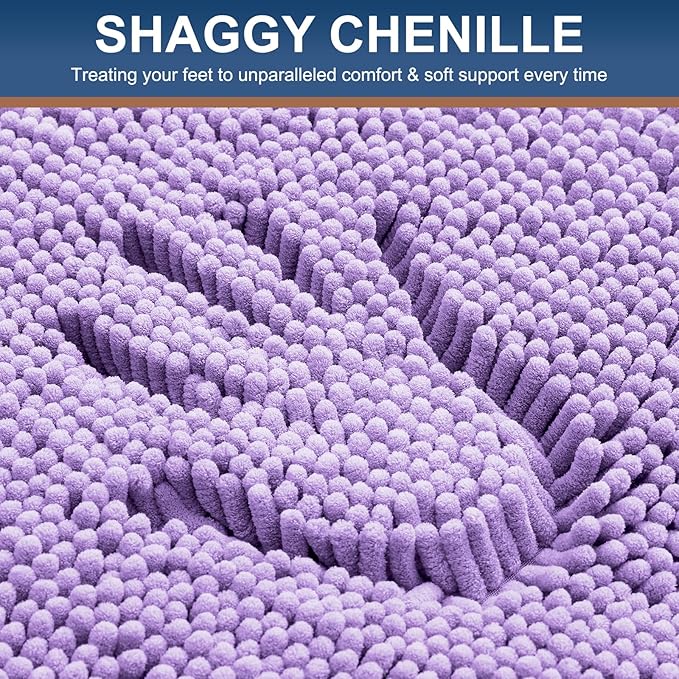 Smiry Luxury Chenille Bathroom Rugs 24x16, Extra Soft and Absorbent Shaggy Bath Mat, Machine Washable, Non-Slip Plush Carpet Runner for Tub, Shower, and Floor, Home Decor Accessories, Purple