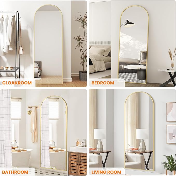 Full Length Mirror, 70"x24" Arched Standing Floor Full Body Mirror for Wall with Aluminum Alloy Frame for Bedroom, Living Room, Dressing Room(Gold)
