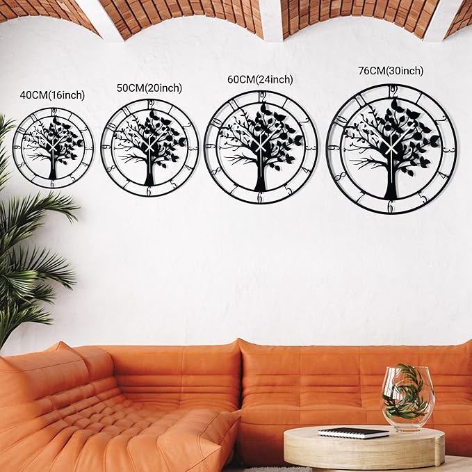 16inch/40cm Tree of Life Wall Clock for Bedroom Living Room Battery Operated Metal Decorative Analog Silent Analog Non Ticking Clocks Room Wall Decor (Tree of Life, 16 inches)
