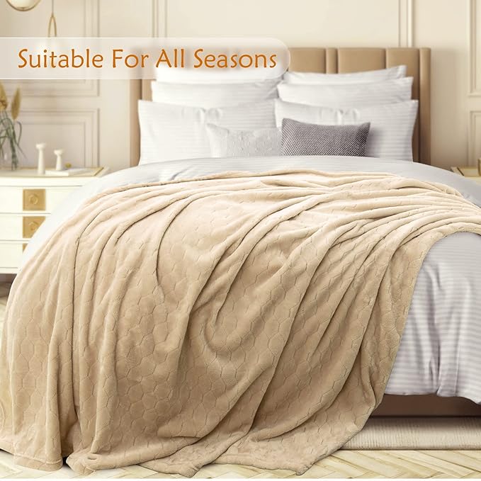 TOONOW Fleece Blanket Textured Fuzzy Plush Throw Blanket Twin Size 60" x 80", Super Soft Fluffy Bed Blanket Geometric Pattern Comfy Microfiber Flannel Blankets for Couch, Bed, Sofa, Apricot
