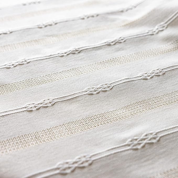 Sutuo Home Boho Curtain for Bedroom 84 Inch Length, Light Filtering Country Farmhouse Vintage Shabby Chic Tassels Window Treatment Hollow Stripes Bohemian Embroidery Drape 1 Panel 52"W x 84"L, White