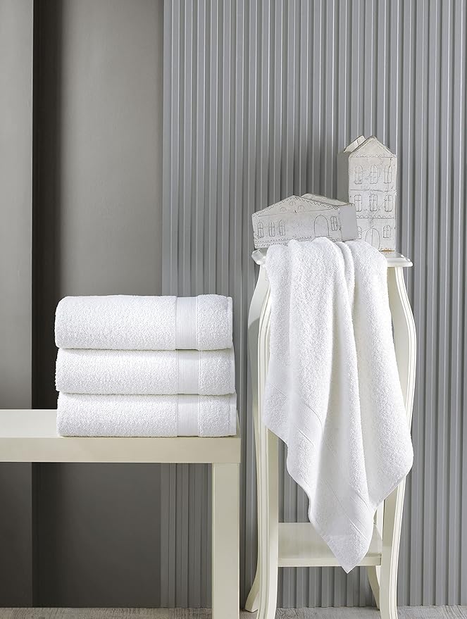 Quick-Dry, Soft & High Absorbent Bath Towels 27"x54" Cotton Turkish Bath Towel Set of 4 | Daily Use 100% Cotton Towels for Bathroom, Gym & More | Bathroom Towels Set (4 Pcs, White)
