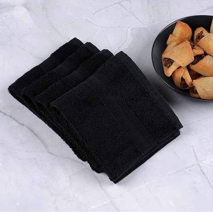 Quick-Dry, Soft & High Absorbent Fingertip Towels for Bathroom Cotton Soft Feel Fingertip Towels 11"x17" | Daily Use 100% Cotton Towels for Bathroom, Gym & More | (4 Pcs, Black)