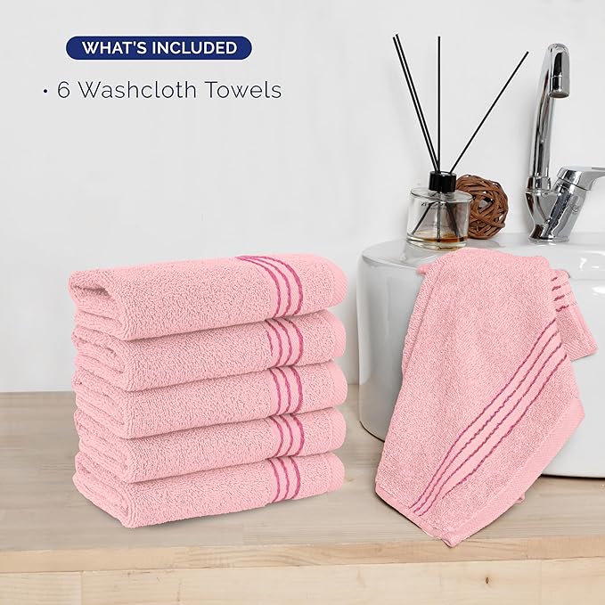 Elegant Comfort Premium Turkish Cotton 6 Pack Washcloths Set - 13 x 13 inch, Luxurious Hotel Spa Quality 100% Turkish Cotton 6PC Washcloth Set - Highly Absorbent - Soft Bathroom Towels, Dusty Rose