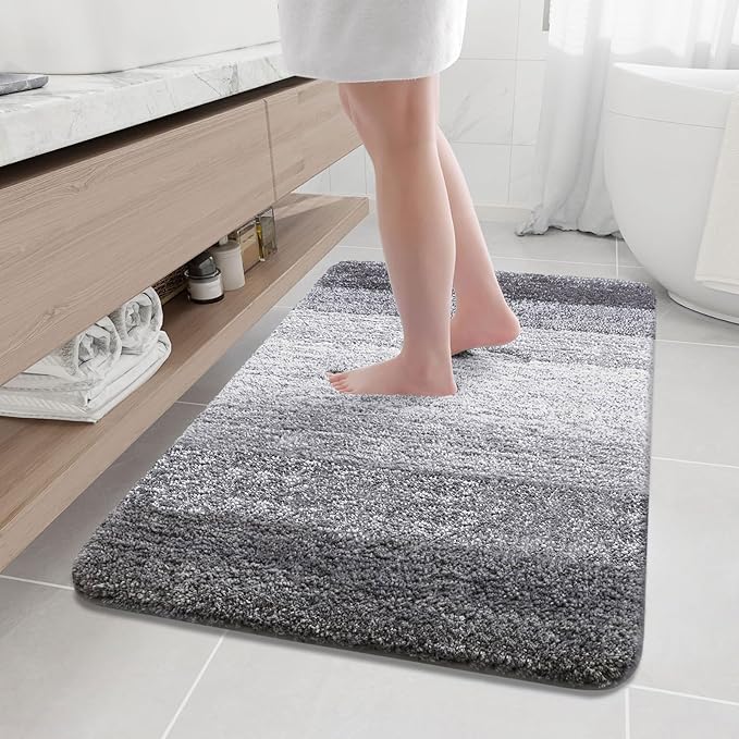 Arotive Microfiber Bathroom Rugs, Shaggy Soft and Absorbent Bath Rug, Non-Slip, Thick Plush Machine Washable Dry Bath Mats for Bathroom, Tub and Shower, 44x32, Grey