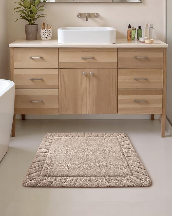 Color&Geometry Square Bath Mats for Bathroom Non Slip, 24"x24" Taupe Bathroom Rugs Absorbent, Washable Bath Rugs Shower Mat Outside Shower