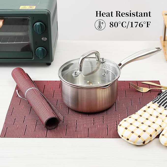 Leetaltree Burgundy Placemats Set of 4 - Heat Resistant Non-Slip Place mats for Dining Table, Washable Durable PVC Vinyl Woven Table Mats(Burgundy, 4)