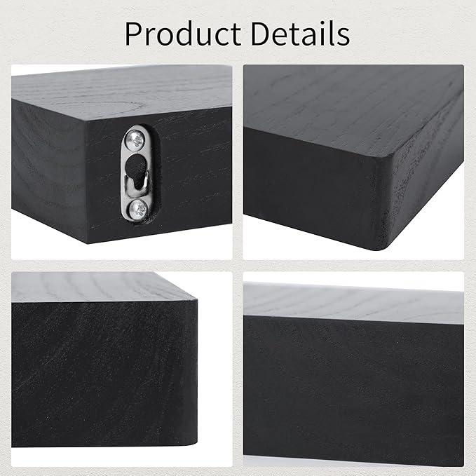 Small Floating Shelf,Set of 3 Display Ledges for Wall,Mini Shelves,Rustic Wood Shelf for Bedroom Living Room Bathroom Kitchen (5 Inch, Black)