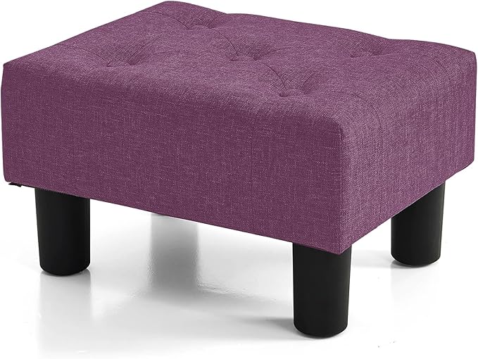 BRIAN & DANY Small Foot Stool, Linen Foot Stools with Legs, Stable Small Footstool for Living Room, Purple