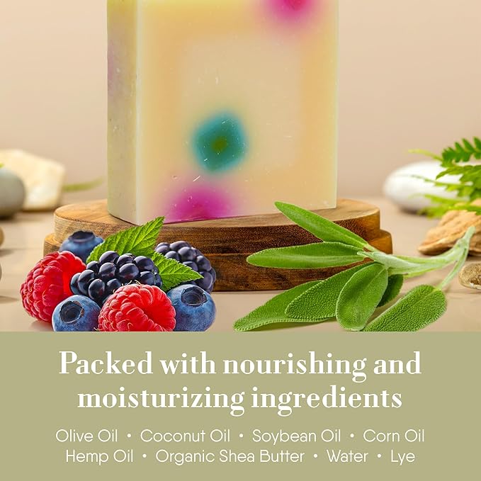 360Feel Berry Sage Soap - Handcrafted Castile Soap Bar with Soothing Scent - Handmade with Essential Oil - Suitable Gift for Anniversaries, Weddings, and Holiday Stockings - Rich Lather