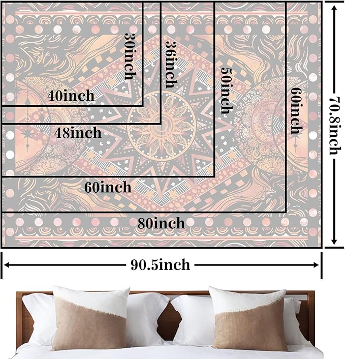 Fowocu Orange Sun and Moon Tapestry Wall Hanging, Indie Hippie Mandala Cool Wall Tapestries, Aesthetic Tapestry for Bedroom Living Room Dorm (Orange, 30'' × 40'')