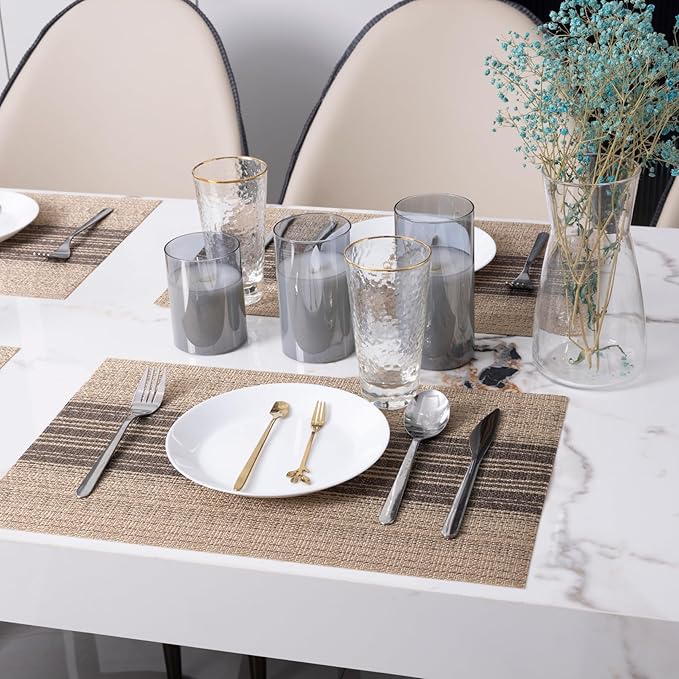 Winknowl Placemats, Set of 8 Heat Resistant Stain Resistant Woven Vinyl Insulation Place mats, Durable Washable Elegant Table Mats for Dining (Brown)