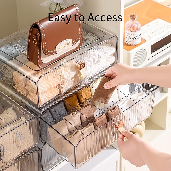 Socks & Underwear Drawer Organizer, 16 Cell Stackable Closet Organizer, Plastic Dividers for Baby Clothes, Bra, Ties & Belts