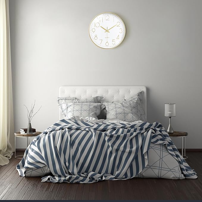 Lafocuse 12 Inch Silent Gold Wall Clock for Living Room Home Decor, Battery Operated Gold Clock Analog for Kitchen