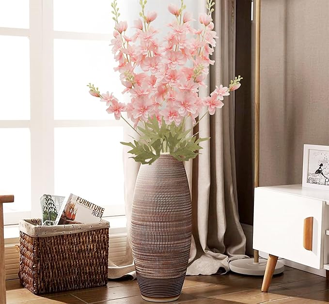 FERIAL 4pcs Artificial Delphinium Faux Pink