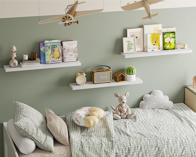 Fixwal 15.8in White Floating Shelves, Set of 6 Wood Shelves, Farmhouse Shelf Wall Decor for Bathroom, Bedroom, Living and Kitchen Room