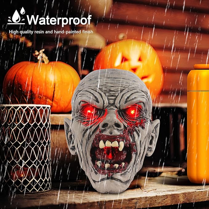 Halloween Zombie Head Decor - Solar Garden Statue, Spooky Outdoor Decoration Unique Garden Decor for Outside Yard Porch Lawn
