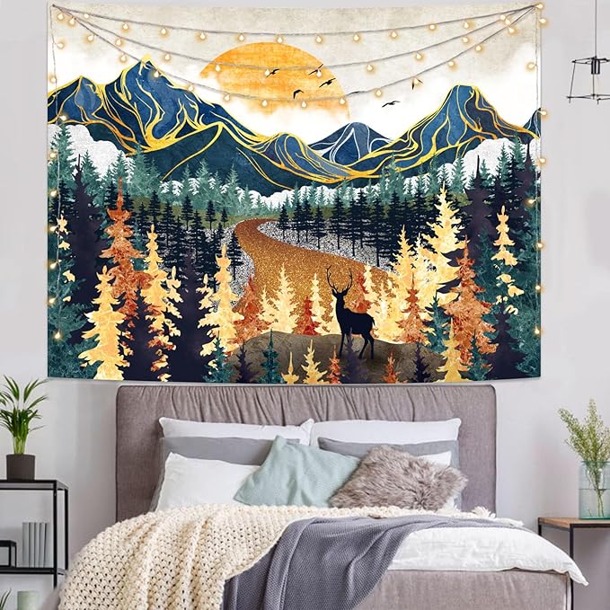Kanuyee Boho Mountain Tapestry Sunset Landscape Wall Tapestry, Nature tapestries for Bedroom Ceiling Tapestries Wall Hanging for Bedroom Living Room Wall Decor Mountain-2 44"x60"