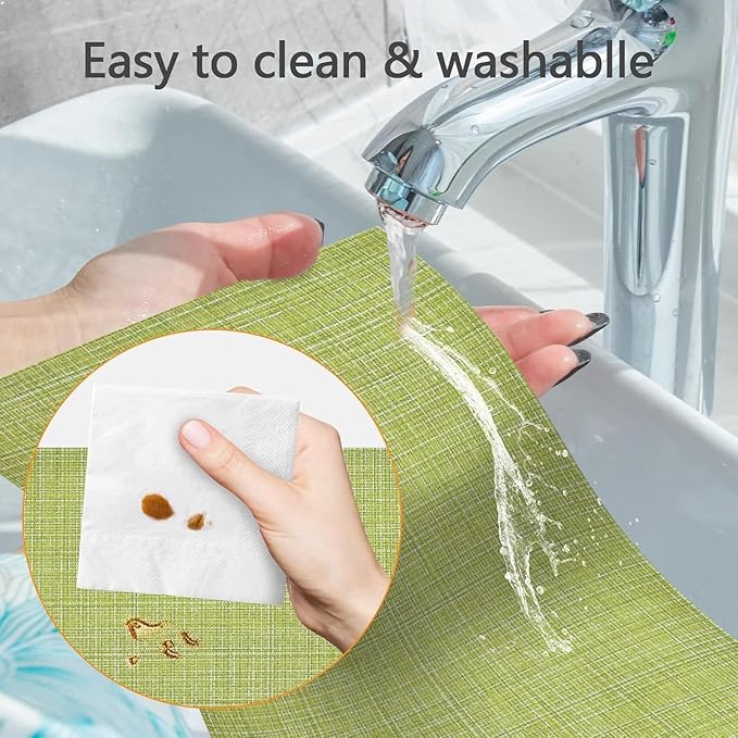 DACHUI Placemats Set of 4, Linen Look Woven Place Mats, Water Resistant, Heat Resistant, Washable, Durable Table Mats (Green)