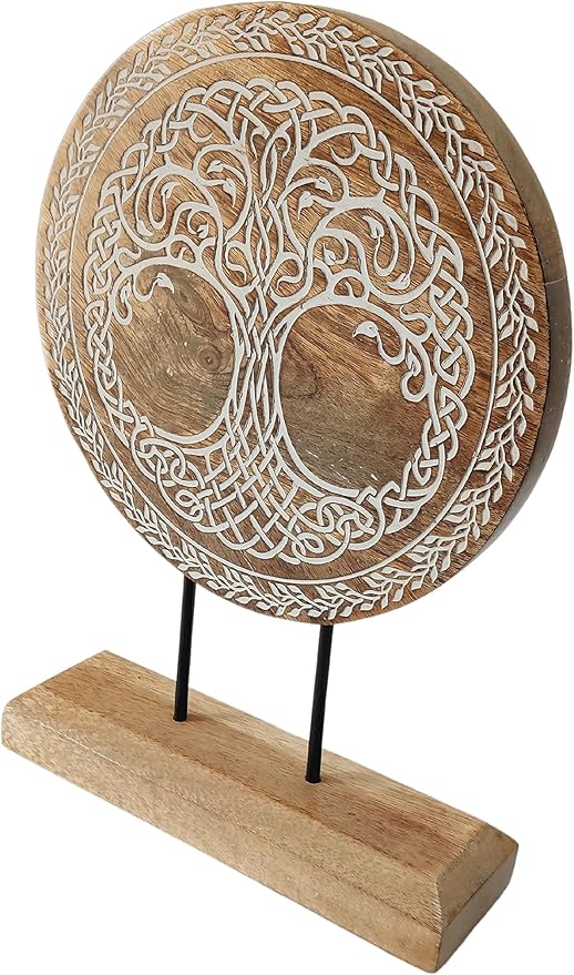 VANIYA CRAFTS® Wooden Carved Handmade Tree of Life Engraved Table Decor Table Sculpture Home Decor Statue for Living Room, Bedroom, Office Desktop, Cabinets, Shelf Decor (Natural White)