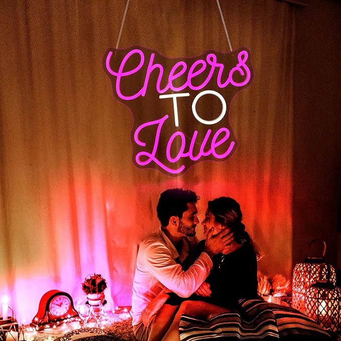 Cheers to Love Neon Sign, Neon Signs for Wall Decor Neon LED Signs Room Neon Light Up Signs Home Decor