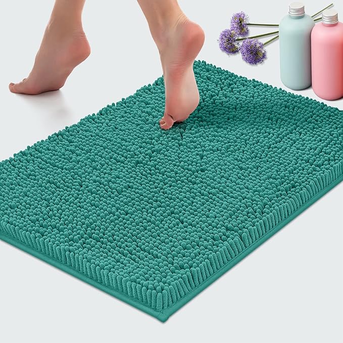 LuxUrux 2-Piece Bathroom Rug Set - Ultra-Plush Chenille Mats, Includes Runner Rug, Soft, Absorbent, Non-Slip & Stylish (27x47 & 16x24 inches, Turquoise)