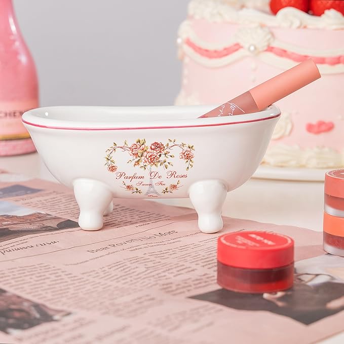 1 Piece 5.7"" Mini Ceramic Clawfoot Double Ended Bathtub Soap Dish Vintage Decortative Soap Dish (Style 01)