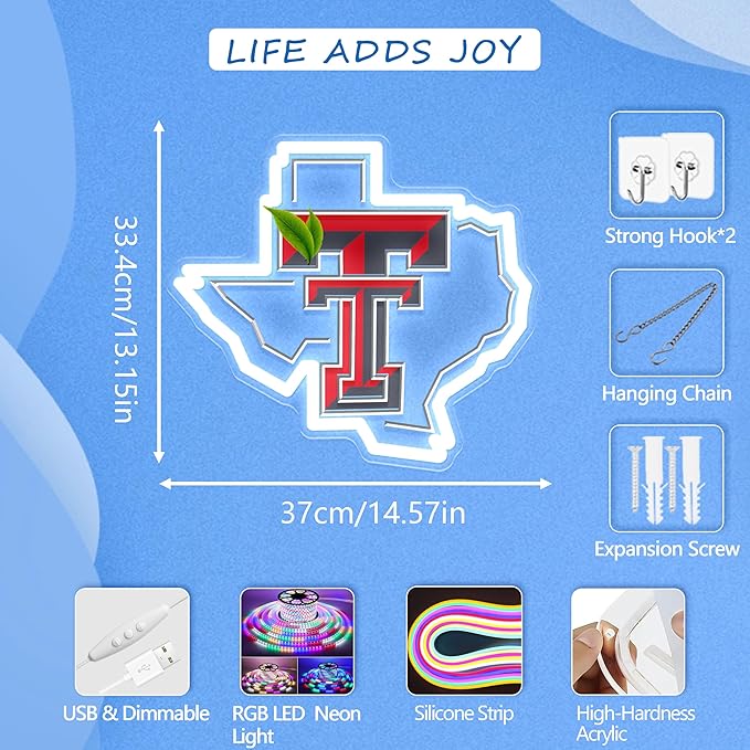 Texas Neon Sign for Wall Decor – USB Powered & Dimmer, LED Texas Neon Bar Sign for Party Decoration, Man Cave, Dorm, Bar, Shop, Perfect Texas Gift for Home Decor