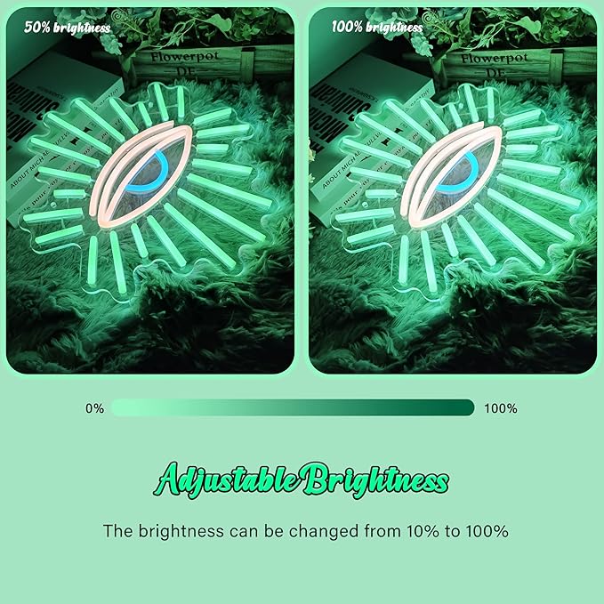 Abooly Evil Eyes Neon Signs for Wall Decor, Dimming LED Green Goth Eyes Neon Signs,USB Neon Wall Signs for Game Room Bedroom Man Cave Kids Room Party Christmas Gift(11.8x13in)