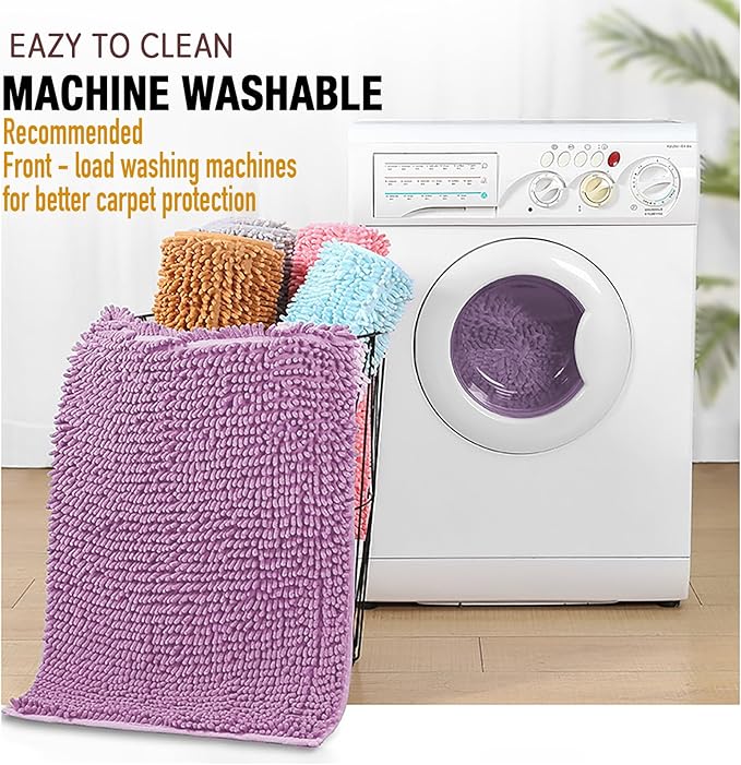 Bathroom Rugs Mat 36x24 Non Slip Chenille Bath Mats Bath Rugs for Bathroom Shower Purple