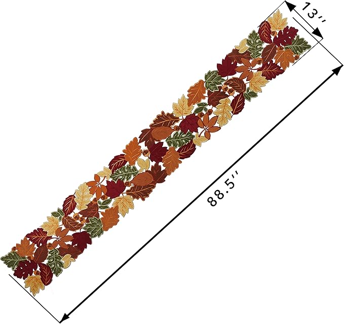 OWENIE Thanksgiving Table Runner, Fall Farmhouse Table Runner for Thanksgiving Holiday, Thanksgiving Table Runner 90 Inch Long with Embroidered Cutwork Maple Lea, 13x 90 Inches