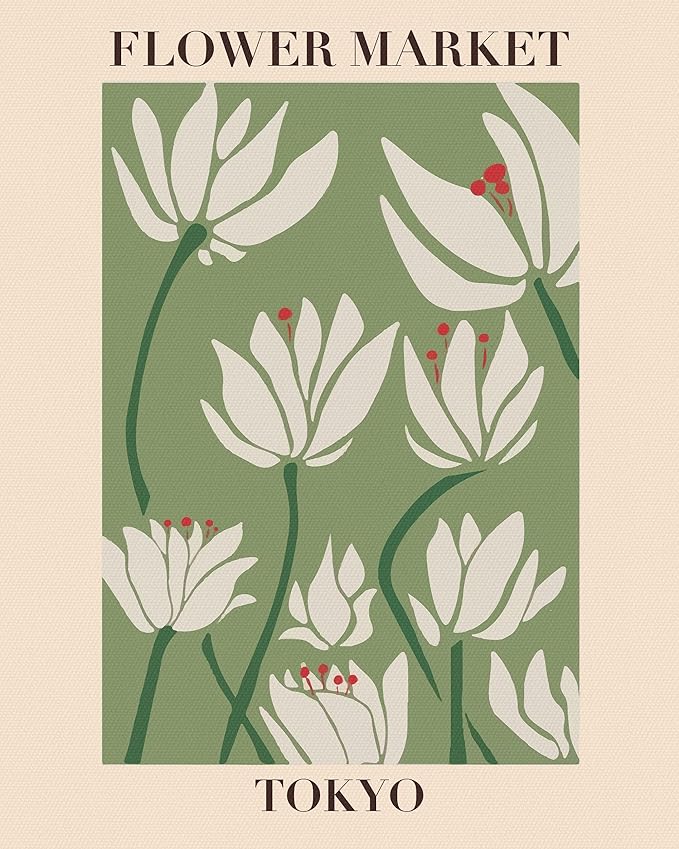 Abstract Matisse Wall Art Decor,Unframed Flower Market Print Posters Set of 3,12x16in Green Quality Canvas Paintings for Home Decoration in Bathroom,Living Room,Bedroom