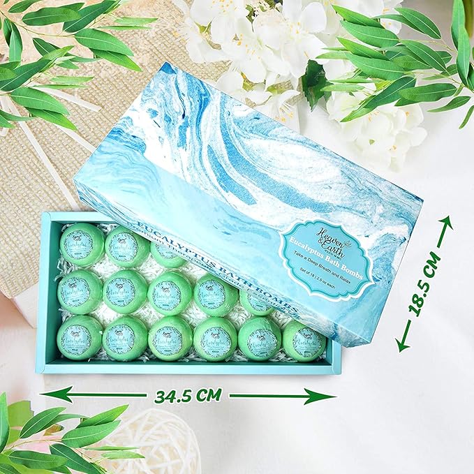 Bath Bomb Gift Sets for Men. 18 Therapeutic Spearmint Eucalyptus Bath Bombs for Sore Muscles. Best Mens Bath Bomb Gift Box for Him & Her